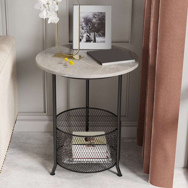 Modern 21.6" Tall Round Slate Top Side Table Iron 3 Legs End Table with Storage
