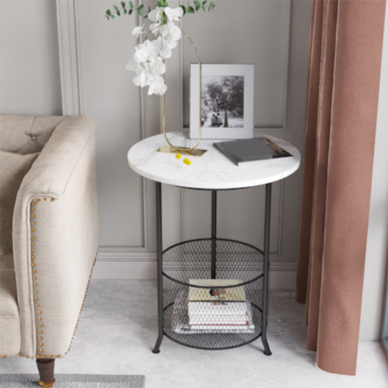 Modern 21.6" Tall Round Slate Top Side Table Iron 3 Legs End Table with Storage