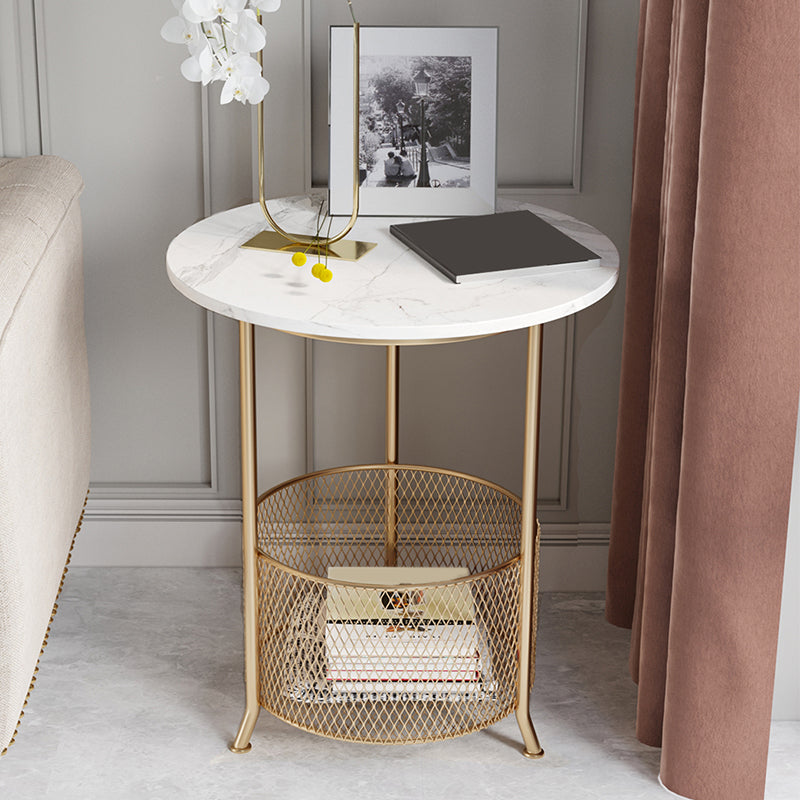 Modern 21.6" Tall Round Slate Top Side Table Iron 3 Legs End Table with Storage