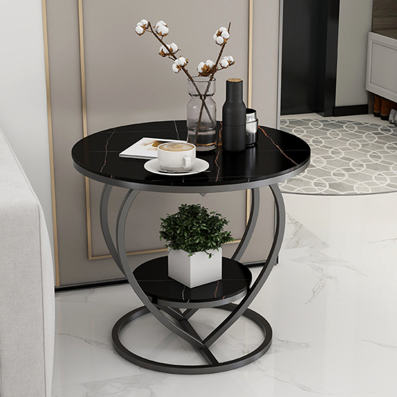 Modern 19.6"/23.6" Tall Round Slate Top Side Table Iron Abstract End Table