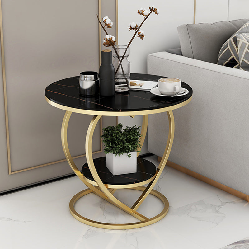 Modern 19.6"/23.6" Tall Round Slate Top Side Table Iron Abstract End Table