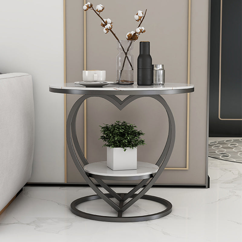 Modern 19.6"/23.6" Tall Round Slate Top Side Table Iron Abstract End Table