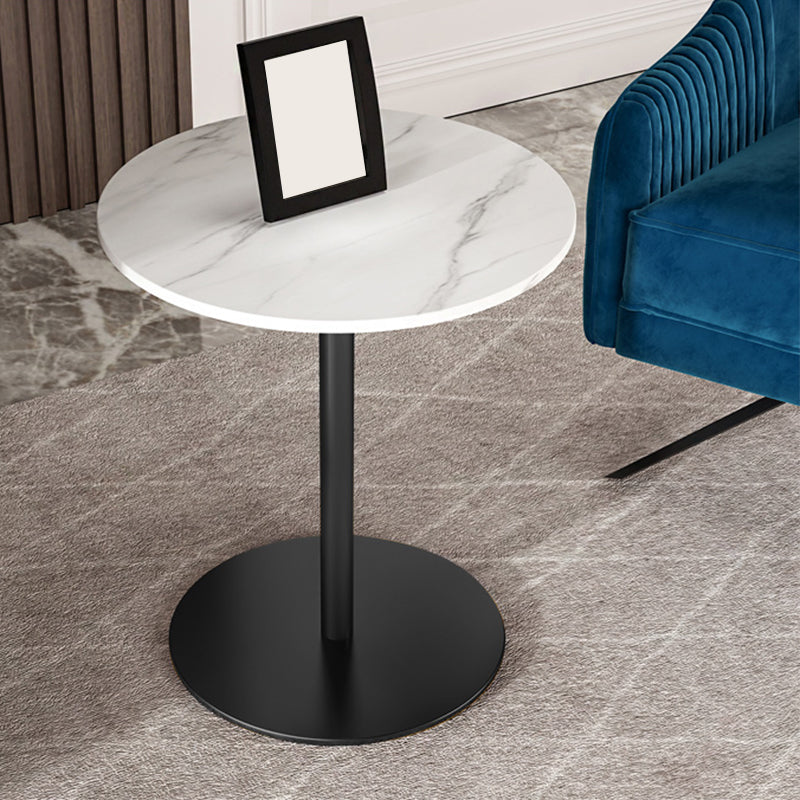 Modern 21.6" Tall Round Slate Top Side Table Iron Pedestal End Table