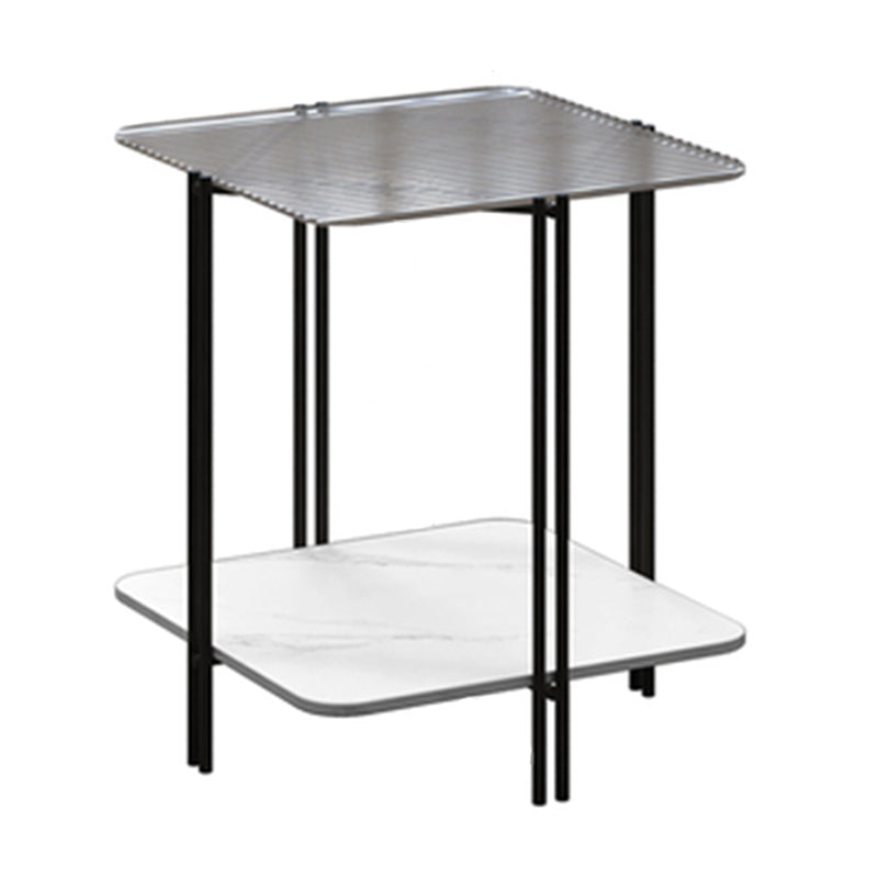 Contemporary 4 Legs End Table Square Glass Top End Table, 23.6" Tall
