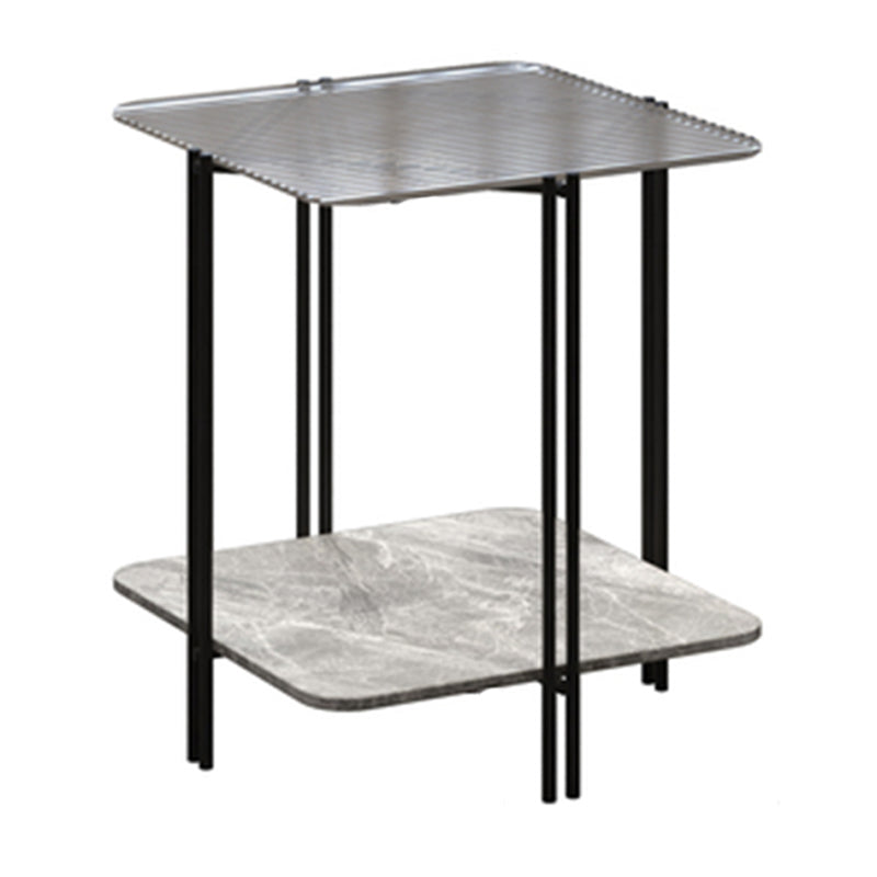 Contemporary 4 Legs End Table Square Glass Top End Table, 23.6" Tall