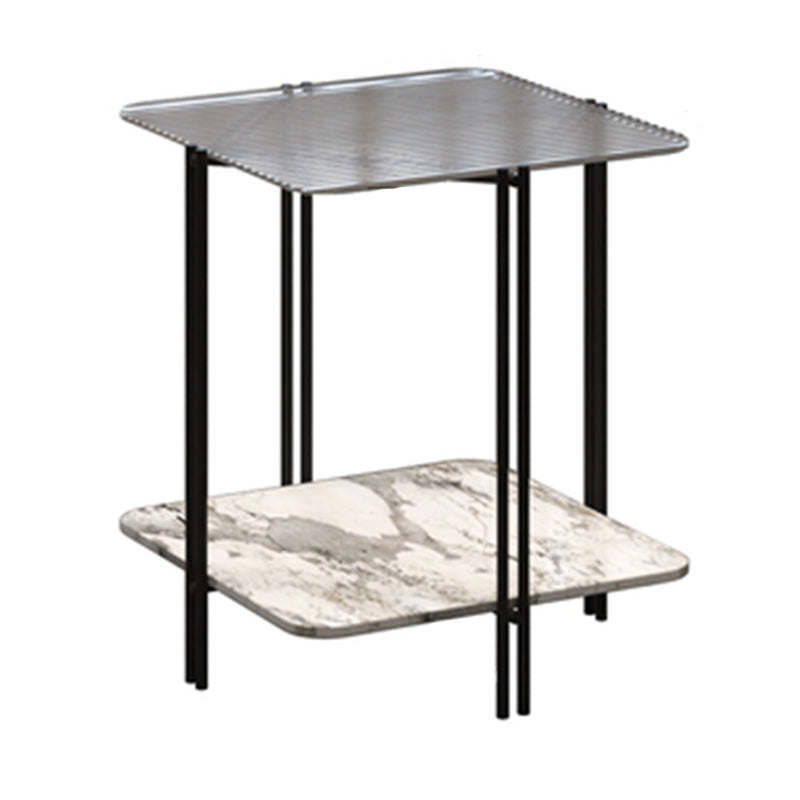 Contemporary 4 Legs End Table Square Glass Top End Table, 23.6" Tall