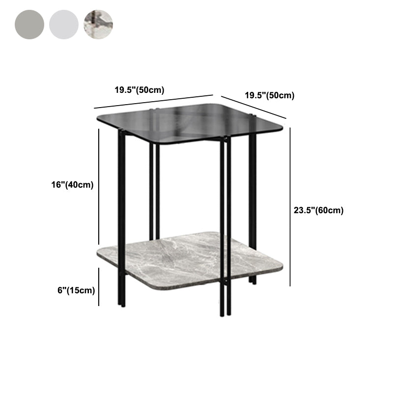 Contemporary 4 Legs End Table Square Glass Top End Table, 23.6" Tall