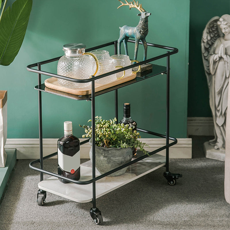 Contemporary Rectangular Glass Top End Table with Slate Shelve