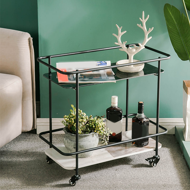 Contemporary Rectangular Glass Top End Table with Slate Shelve