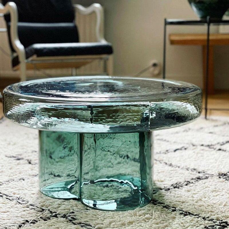 Contemporary Round Side Table Pedestal Clear Glass End Table