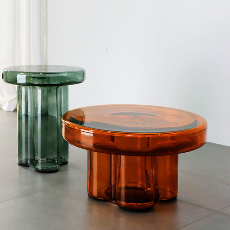 Contemporary Round Side Table Pedestal Clear Glass End Table