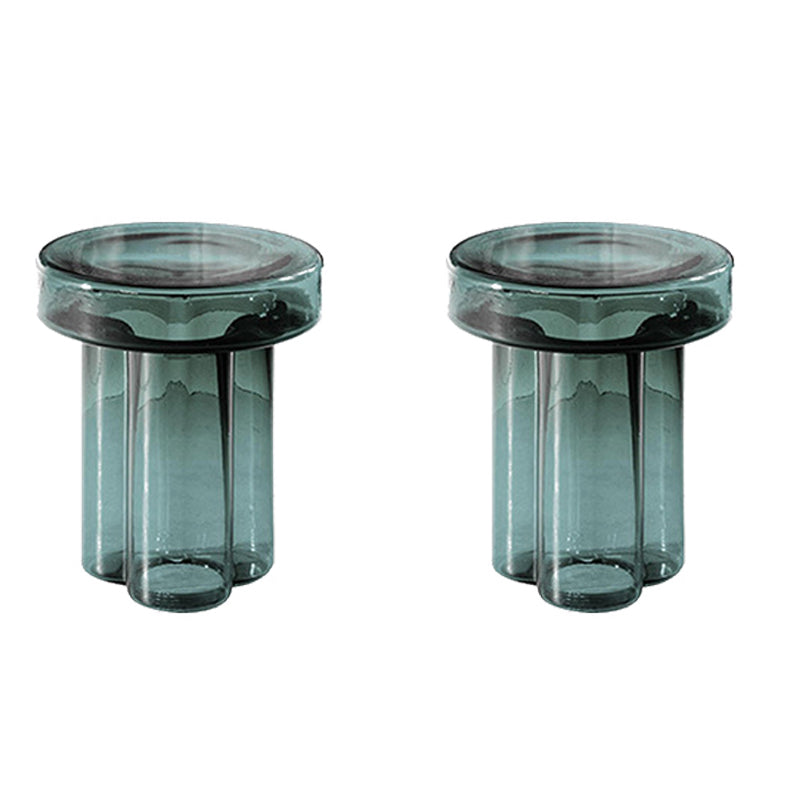 Contemporary Round Side Table Pedestal Clear Glass End Table