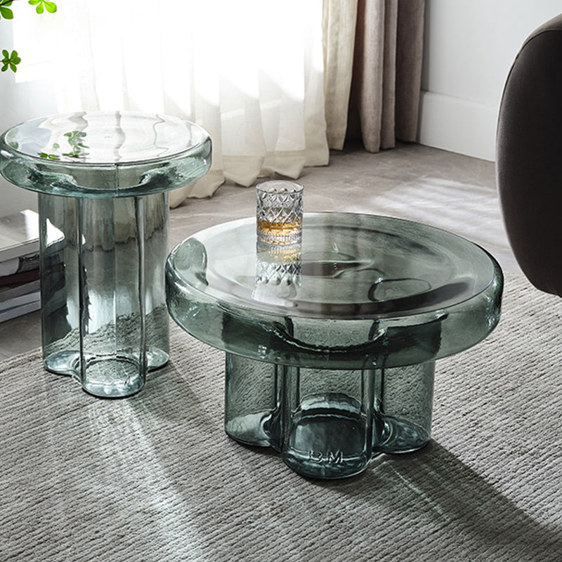 Contemporary Round Side Table Pedestal Clear Glass End Table