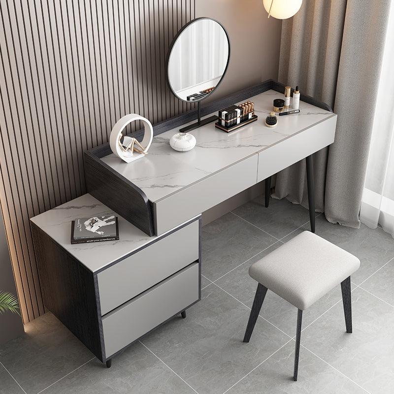 Contemporary Stone Makeup Vanity 4-Drawer Vanity Set with Standing Mirror