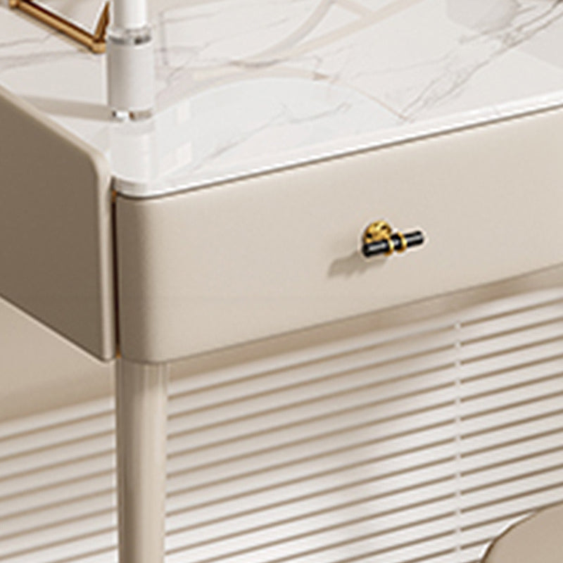 Glam Wood/ Marble With Drawer Vanity Table and Stool Set for Bedroom