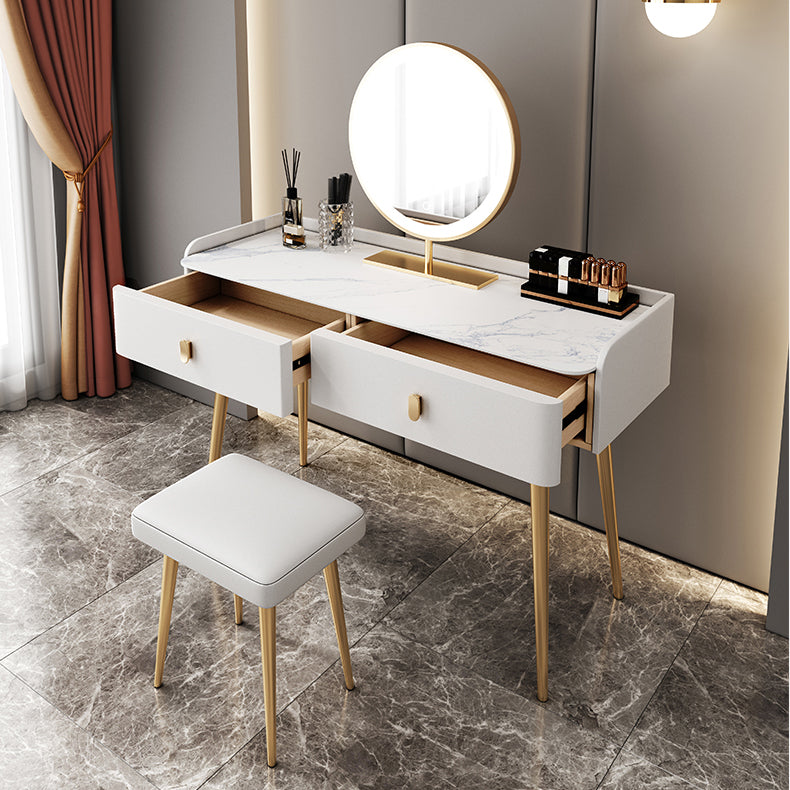 Glam Marble Makeup Vanity Set With Drawer for Bedroom in White