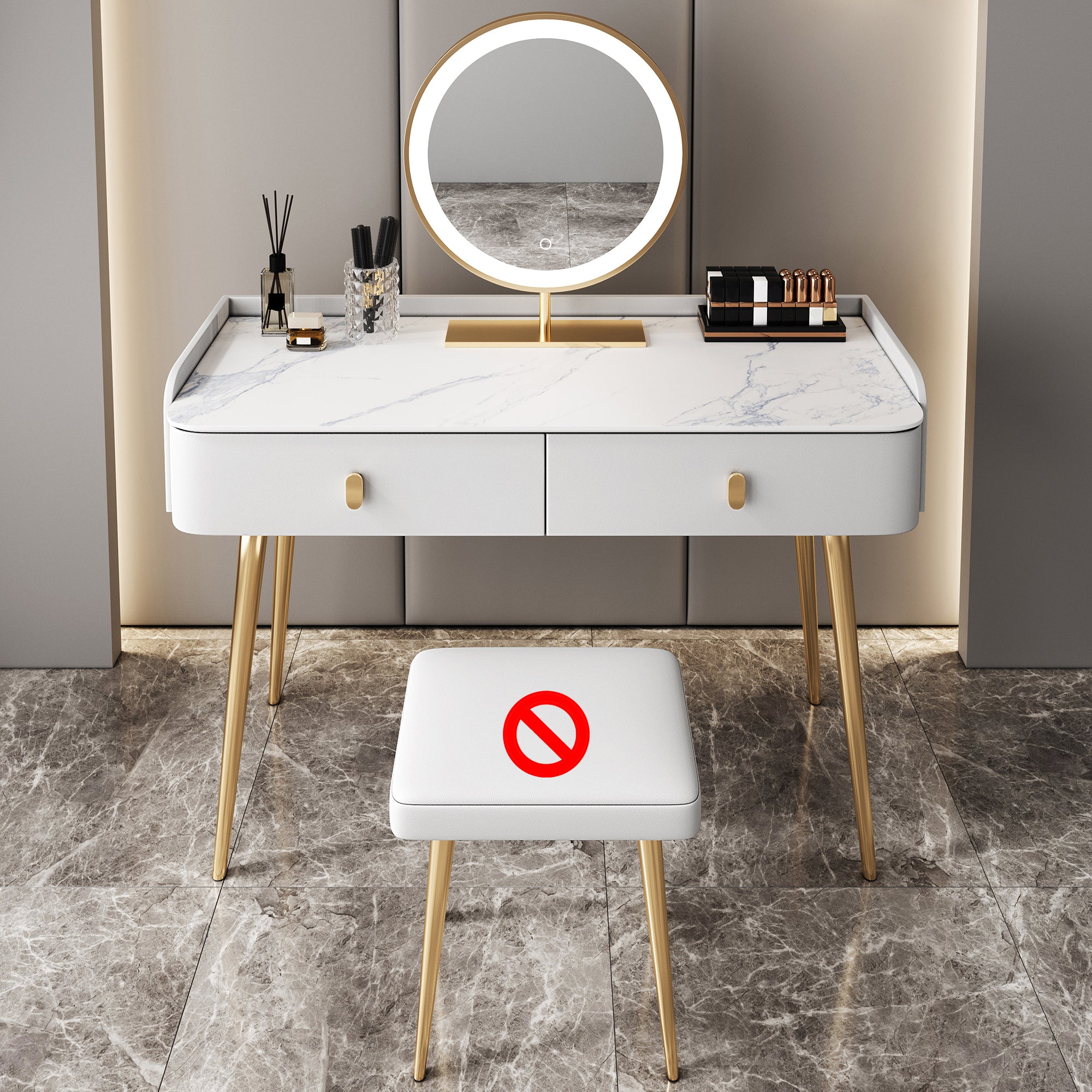 Glam Marble Makeup Vanity Set With Drawer for Bedroom in White