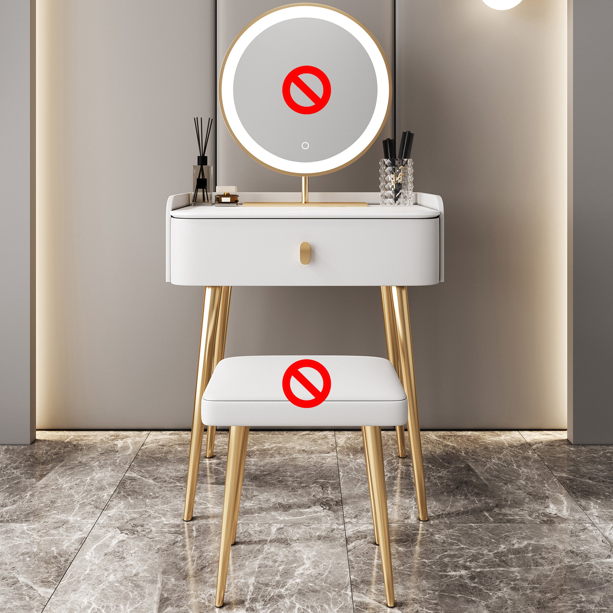 Glam Marble Makeup Vanity Set With Drawer for Bedroom in White