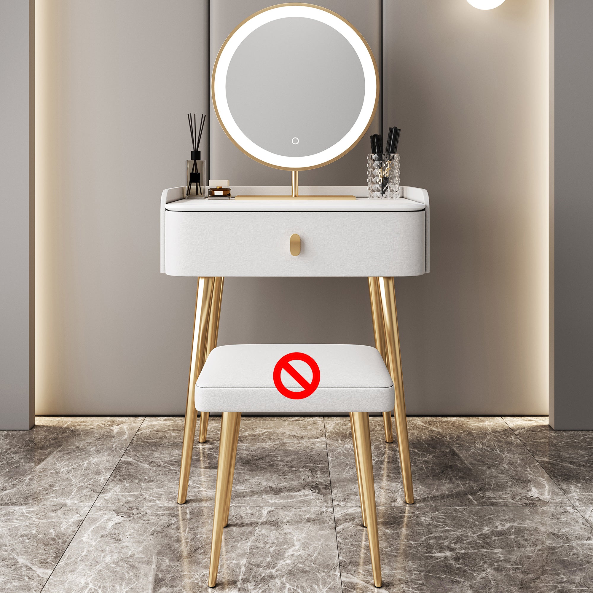 Glam Marble Makeup Vanity Set With Drawer for Bedroom in White