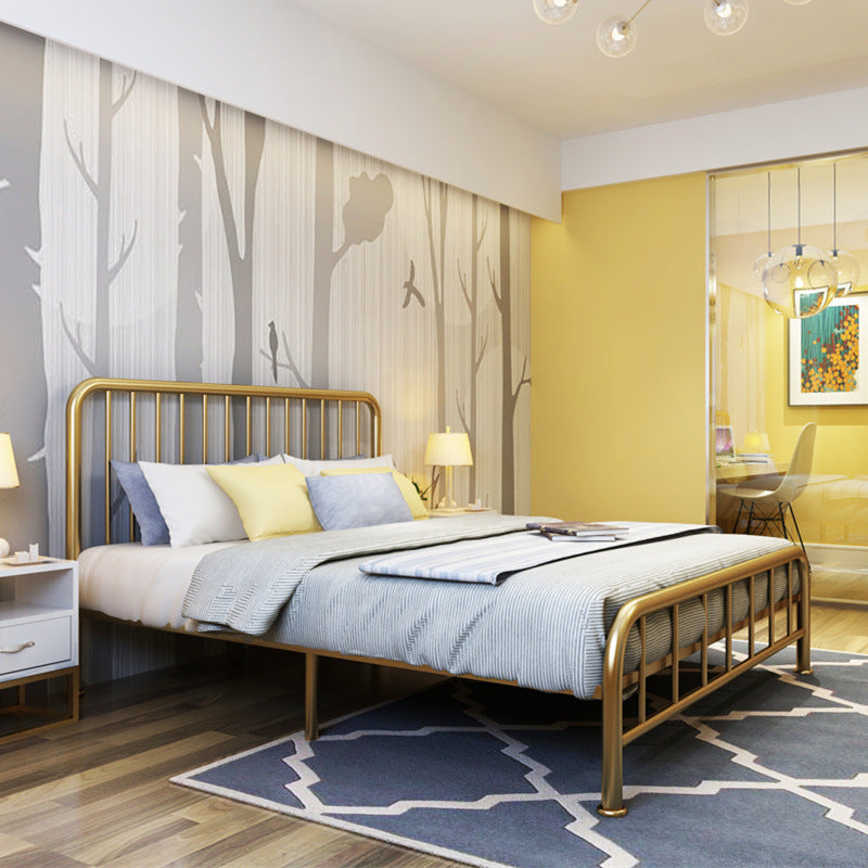 Contemporary Minimalist Bed with Open Frame Headboard Metal Bed Frame