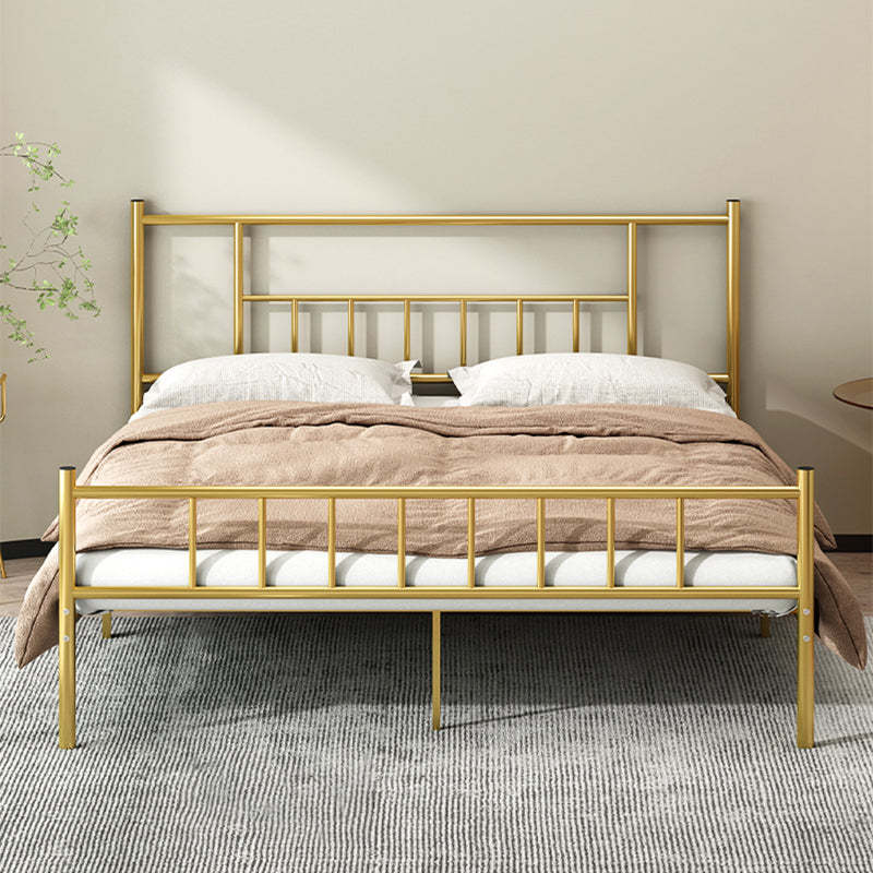 Contemporary Metal Standard Bed, Open-Frame Rectangular Headboard Bed