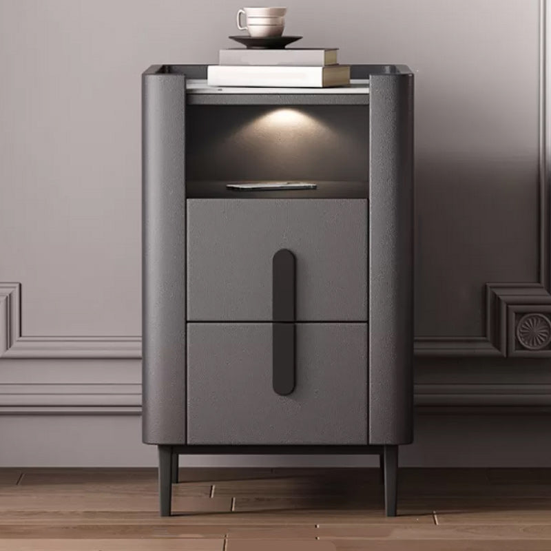 22 Inch H Nightstand Modern Open Storage Stone Top 2-Drawer Night Table with Legs