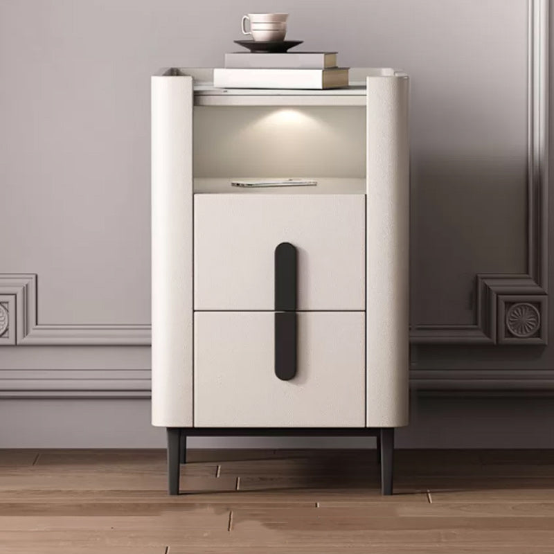 22 Inch H Nightstand Modern Open Storage Stone Top 2-Drawer Night Table with Legs