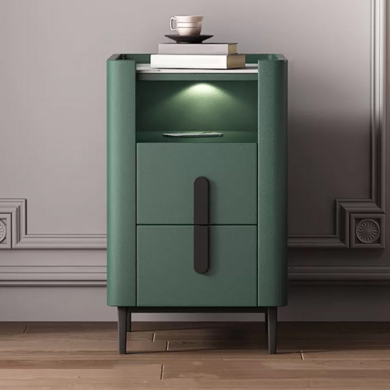 22 Inch H Nightstand Modern Open Storage Stone Top 2-Drawer Night Table with Legs