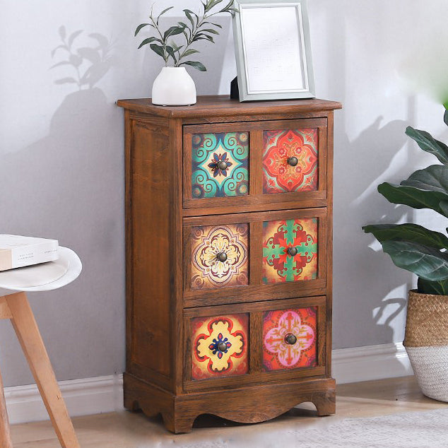 Traditional Brown Storage Chest Vertical Lingerie Chest with Drawers