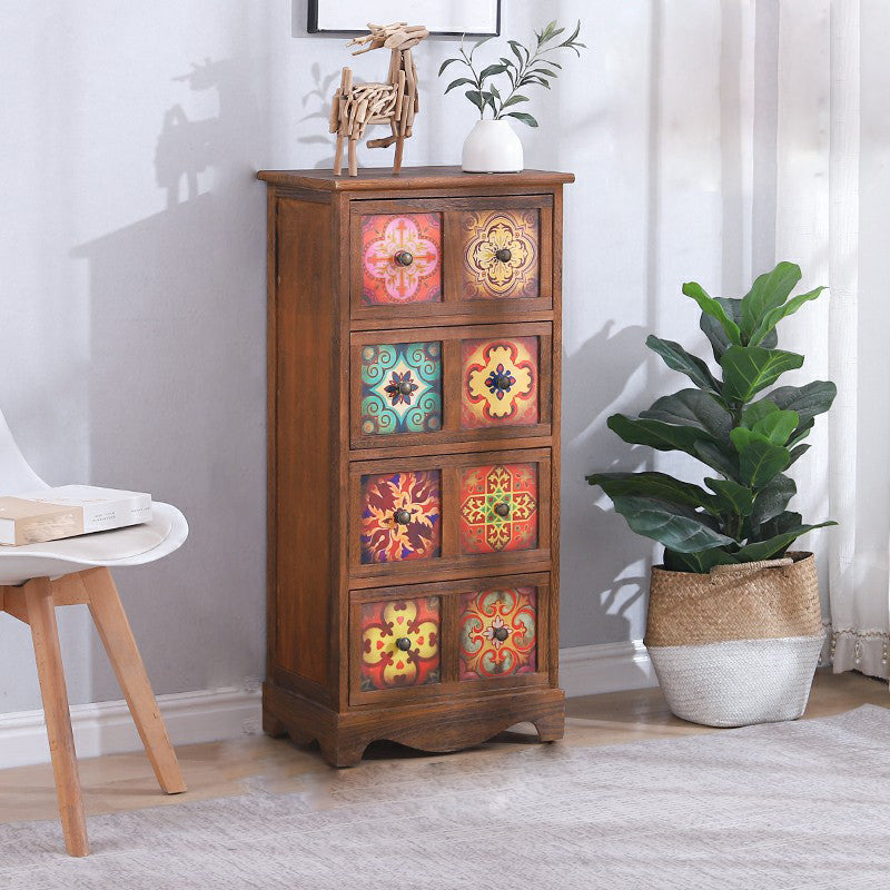 Traditional Brown Storage Chest Vertical Lingerie Chest with Drawers