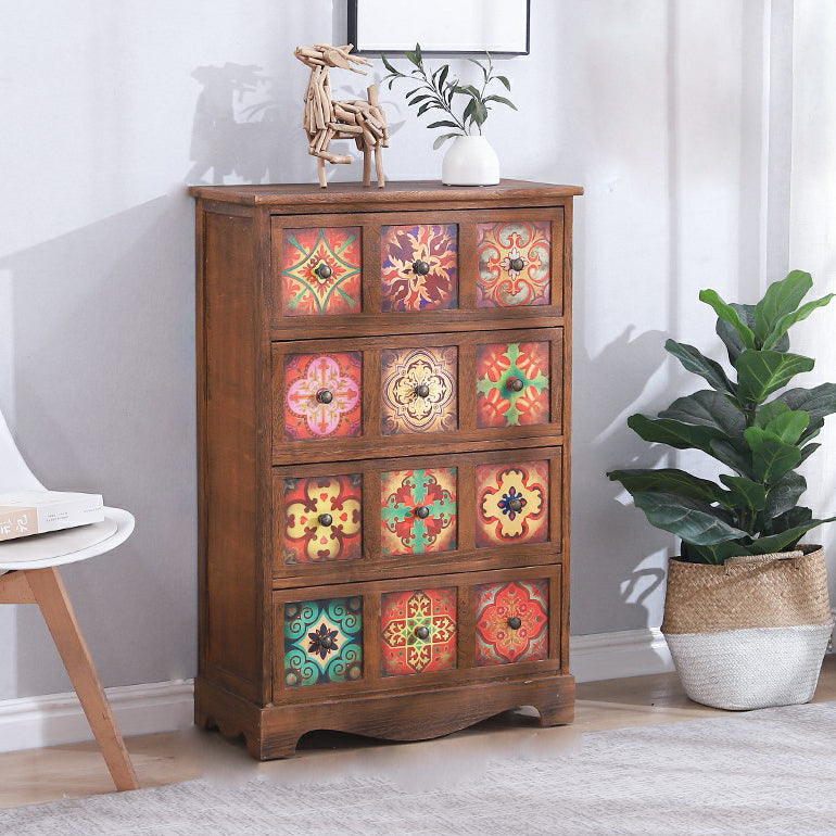 Traditional Brown Storage Chest Vertical Lingerie Chest with Drawers