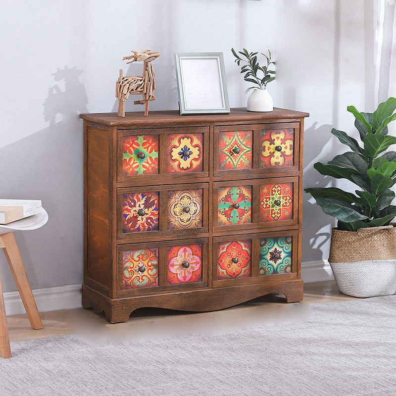 Traditional Brown Storage Chest Vertical Lingerie Chest with Drawers
