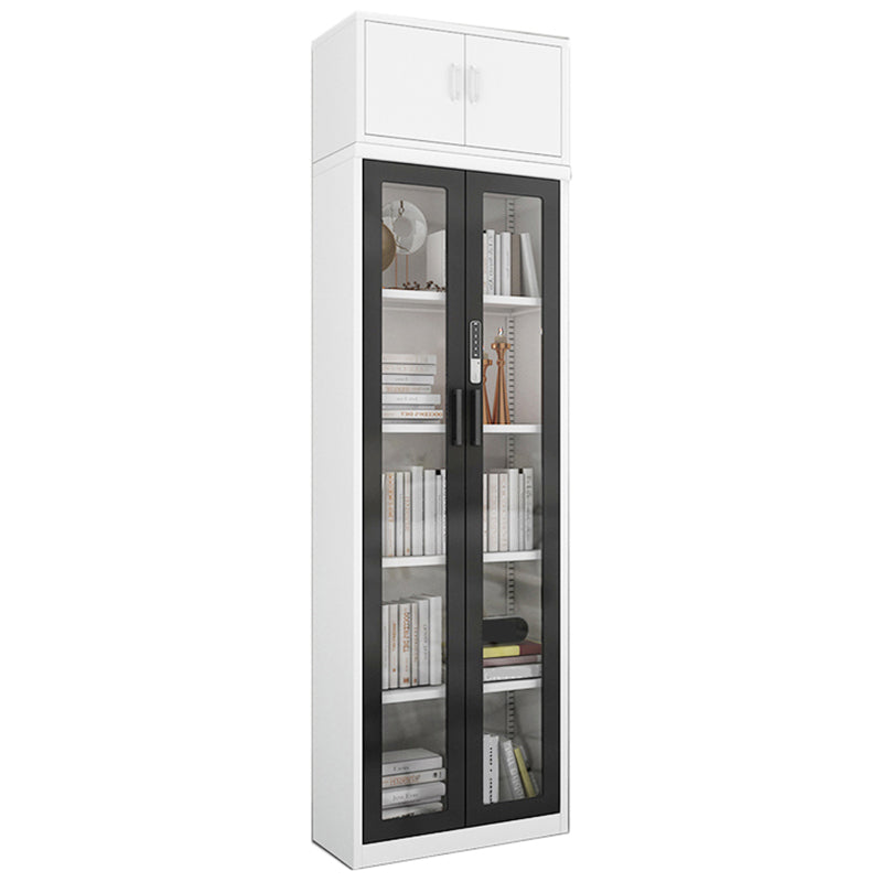 14.9" Wide Whit Bookcase Modern Stainless Steel and Glass Book Shelf With Doors