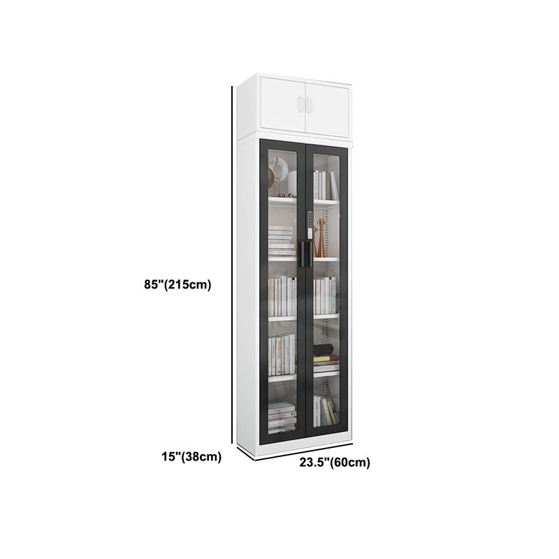 14.9" Wide Whit Bookcase Modern Stainless Steel and Glass Book Shelf With Doors