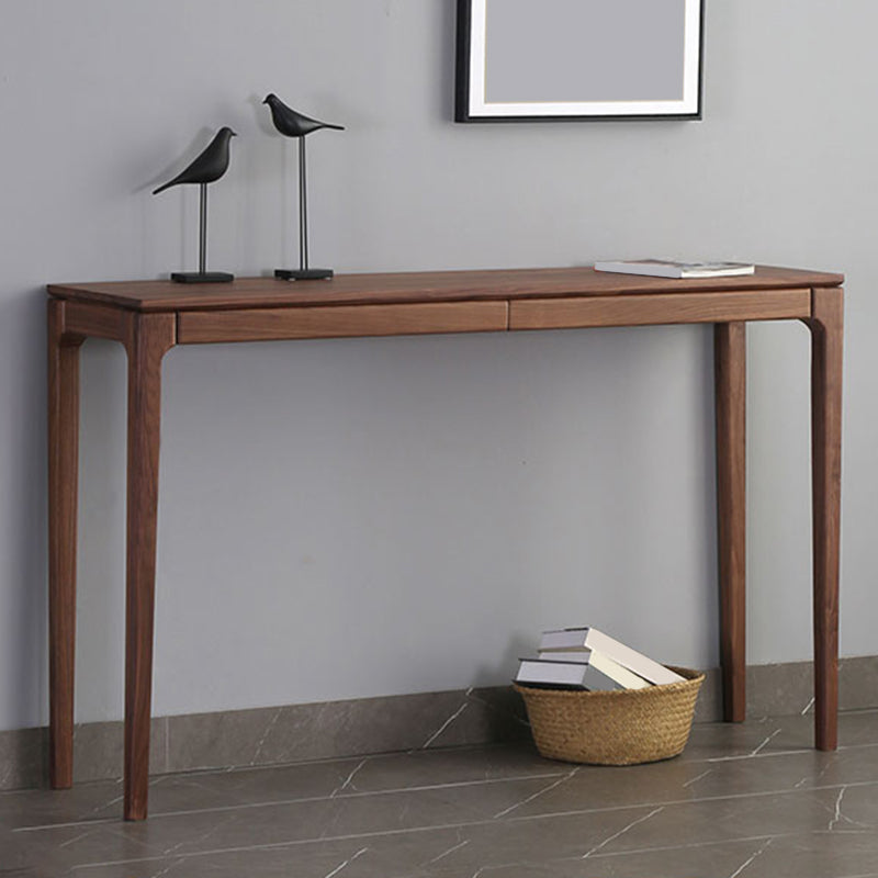 Mid-Century Modern Sofa Table 4 Legs Wood Rectangle Storage Walnut Console Table