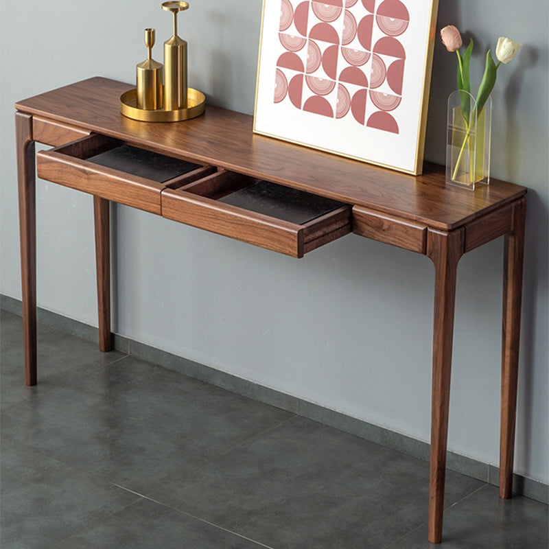 Mid-Century Modern Sofa Table 4 Legs Wood Rectangle Storage Walnut Console Table