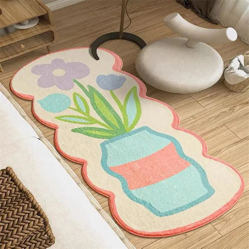 Novelty Flowers Pattern Rug Creative Polyester Carpet Pet Friendly Area Rug for Bedroom
