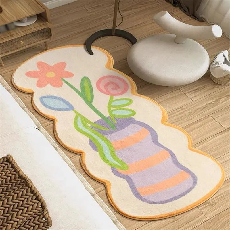 Novelty Flowers Pattern Rug Creative Polyester Carpet Pet Friendly Area Rug for Bedroom