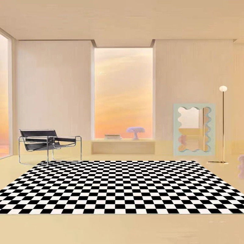 Modern Plaid Carpet Polyester Indoor Rug Non-Slip Backing Rug for Home Decoration
