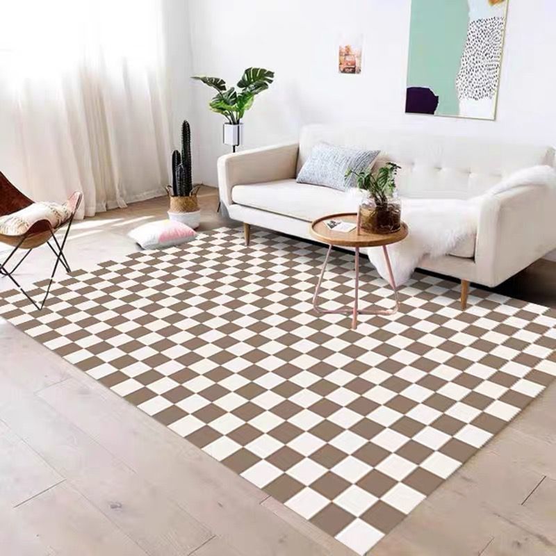 Modern Plaid Carpet Polyester Indoor Rug Non-Slip Backing Rug for Home Decoration
