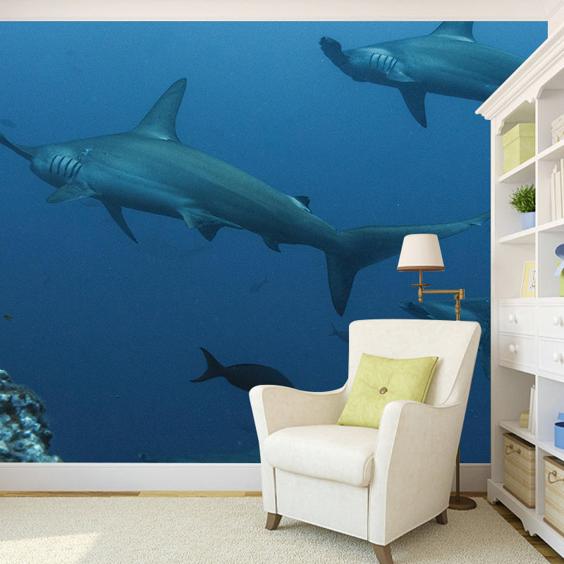 Attractive Wall Mural Shark Patterned Sitting Room Wall Mural