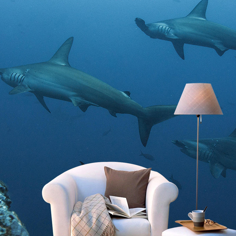 Attractive Wall Mural Shark Patterned Sitting Room Wall Mural