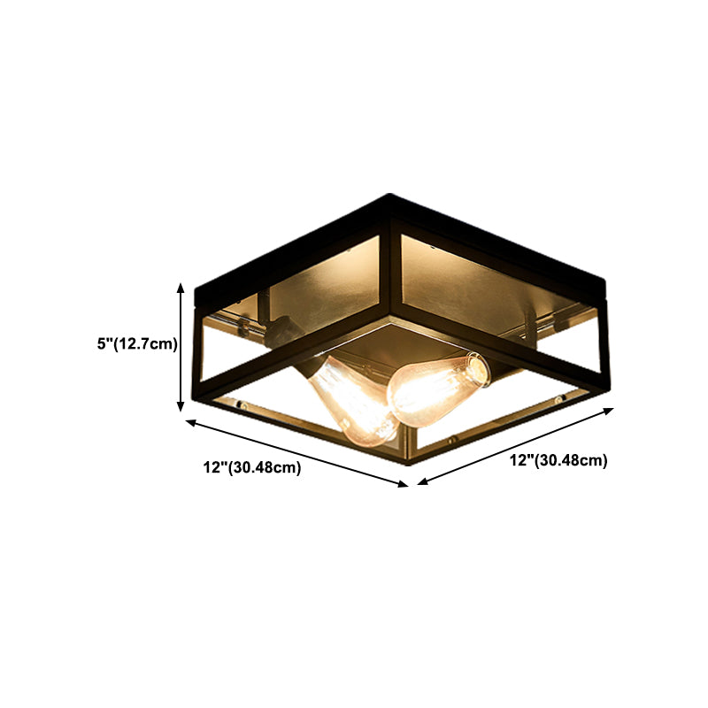 Metal Square Flush Mount Light Industrial 2 Lights Flush Mount Ceiling Fixture in Black