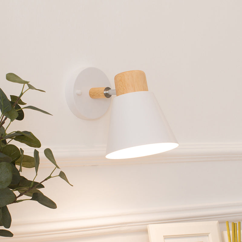Modernism Metal Shaded Wall Light Polish Finish Wood Lighting for Room