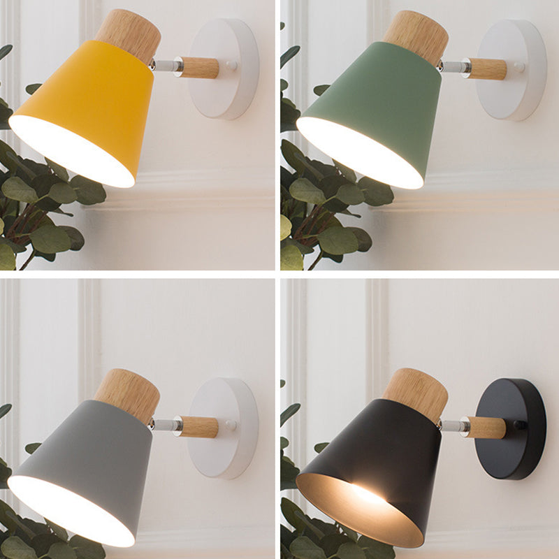 Modernism Metal Shaded Wall Light Polish Finish Wood Lighting for Room