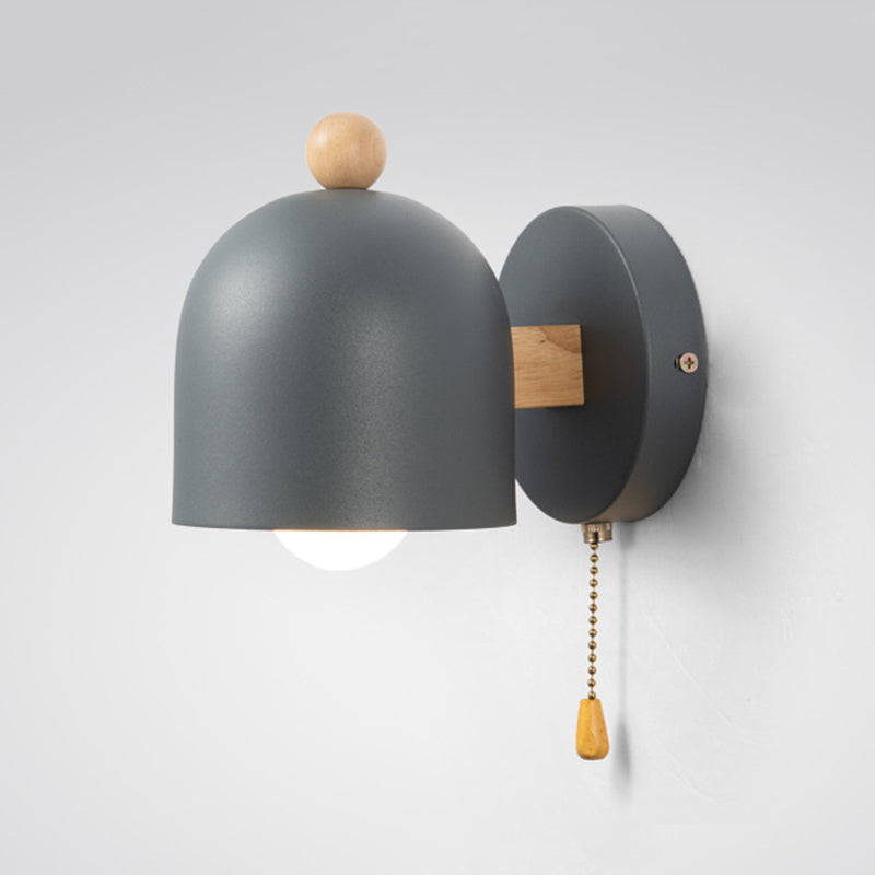 Contemporary Done Shaded Wall Light Polish Finish Wood Lighting for Foyer