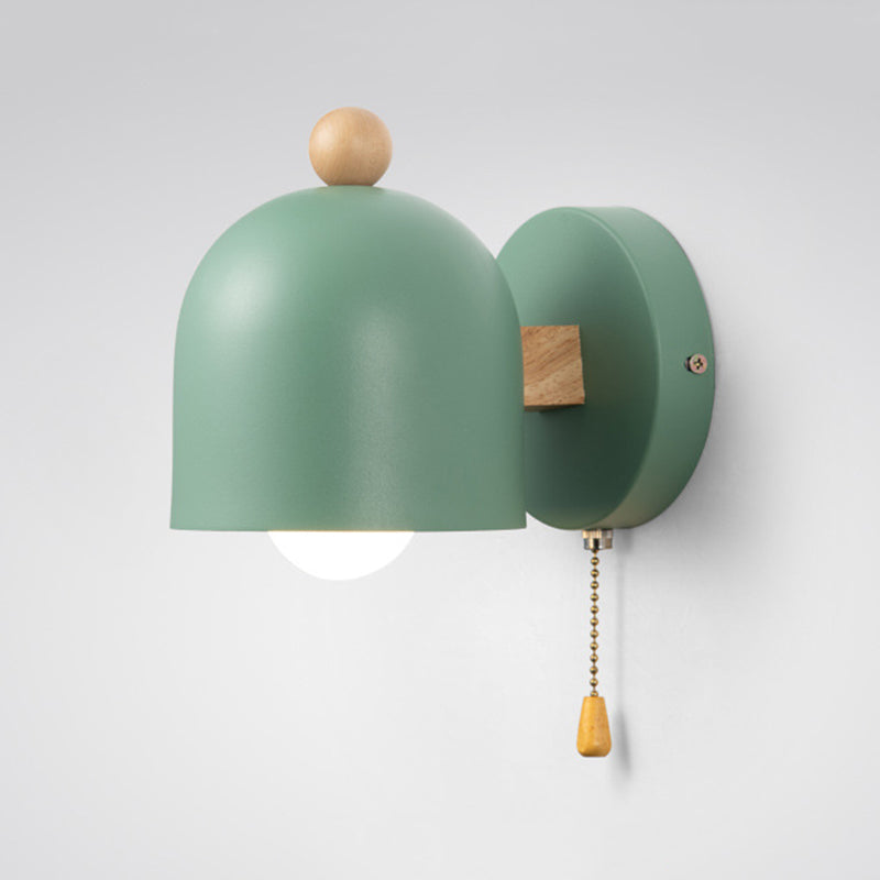 Contemporary Done Shaded Wall Light Polish Finish Wood Lighting for Foyer