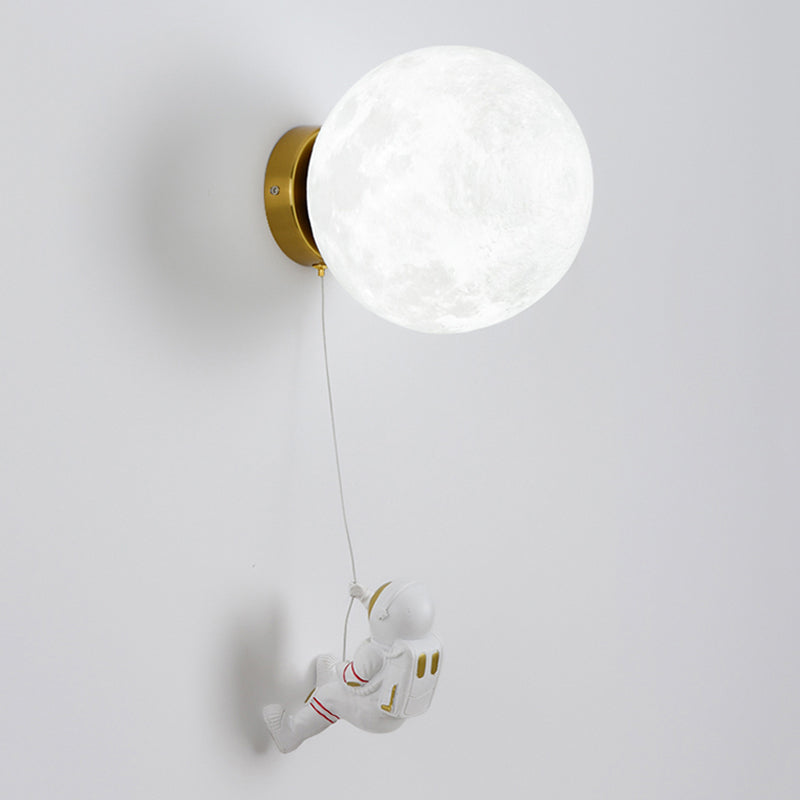 Kids Style 1 - Light Wall Sconce in White Moon Shape Resin and Iron Wall Light