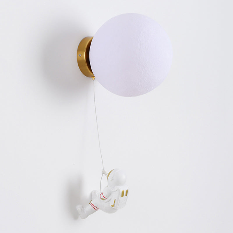 Kids Style 1 - Light Wall Sconce in White Moon Shape Resin and Iron Wall Light
