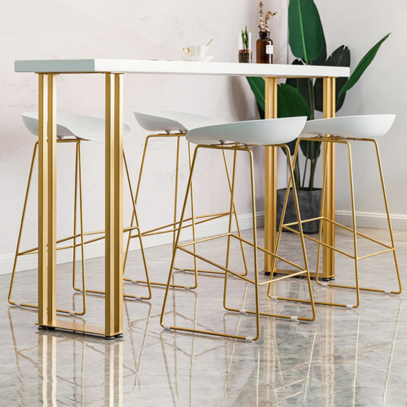 Glam Pub Table with Gold Metal Sled Rectangle Solid Wood Top Bar Table